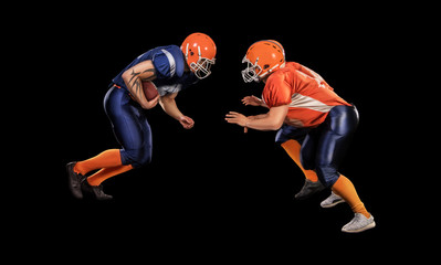 Caucasian american football players in action with ball isolated