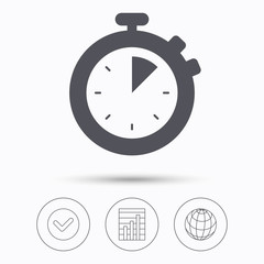 Stopwatch icon. Timer or clock device sign.