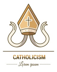 Color illustrations and flat linear design. Templates, logo and mark of Catholicism with vintage elements. Easy to use business. Vector abstract logo or emblem.