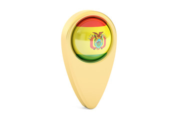 map pointer with flag of Bolivia, 3D rendering