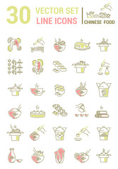 Set vector line icons in flat design with chinese food