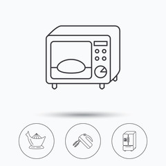 Microwave oven, American style fridge and blender icons.