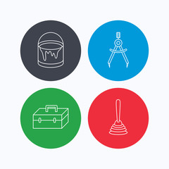 Measurement, plunger and repair toolbox icons.
