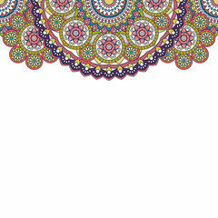 Indian paisley doodle upper border. Vector illustration.