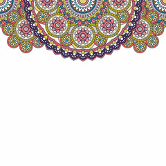 Indian paisley doodle upper border. Vector illustration.