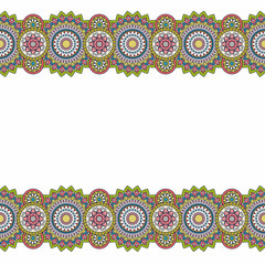 Indian doodle floral colored border. Vector illustration.