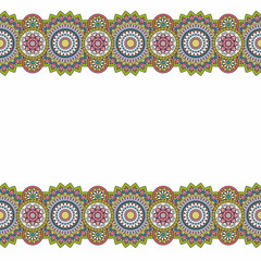 Indian doodle floral colored border. Vector illustration.