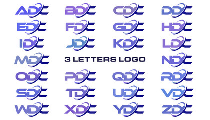 3 letters modern generic swoosh logo ADC, BDC, CDC, DDC, EDC, FDC, GDC, HDC, IDC, JDC, KDC, LDC, MDC, NDC, ODC, PDC, QDC, RDC, SDC, TDC, UDC, VDC, WDC, XDC, YDC, ZDC - obrazy, fototapety, plakaty