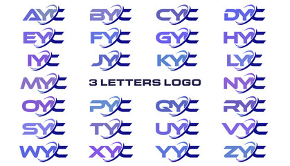 3 letters modern generic swoosh logo AYC, BYC, CYC, DYC, EYC, FYC, GYC, HYC, IYC, JYC, KYC, LYC, MYC, NYC, OYC, PYC, QYC, RYC, SYC, TYC, UYC, VYC, WYC, XYC, YYC, ZYC
