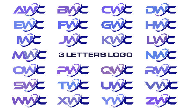 3 letters modern generic swoosh logo AWC, BWC, CWC, DWC, EWC, FWC, GWC, HWC, IWC, JWC, KWC, LWC, MWC, NWC, OWC, PWC, QWC, RWC, SWC, TWC, UWC, VWC, WWC, XWC, YWC, ZWC