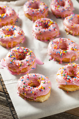 Homemade Sweet Donuts with Pink Frosting