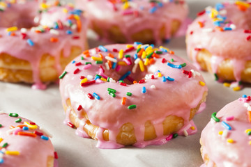 Homemade Sweet Donuts with Pink Frosting