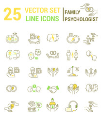 Fototapeta premium Set of icons in linear style on the subject of family psychologi