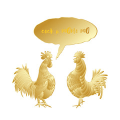 Fototapeta na wymiar Cock a doodle doo calligraphy writing in speech bubble. Hipster design with roosters. Hand drawing morning roosters birds on white background.