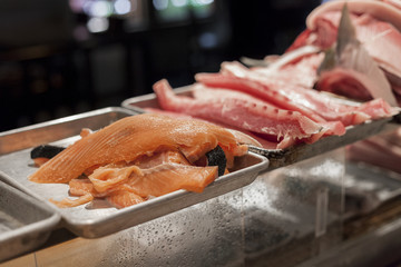 Fish on display before dinner service. 