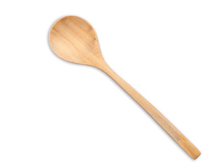 Top view bright wooden spoon isolated on white. Saved with clipp