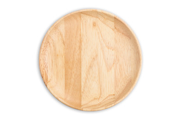 Top view bright empty wooden dish isolated on white background. Saved with clipping path