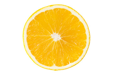 Fototapeta na wymiar Macro slice of fresh orange isolated on white. Saved with clippi