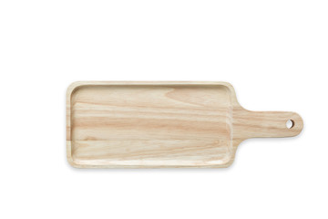 Top view bright empty wooden dish isolated on white. Saved with