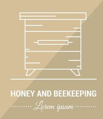 Vector image of a bee house in a linear design on vintage background.