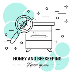 Honey and beekeeping logo and label . Line style logotype template with honey elements. Easy to use business template. Vector abstract logo or emblem.