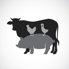 Vector group of animal farm label - cow,pig,chicken,duck