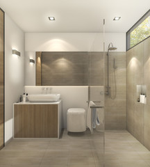 Fototapeta na wymiar 3d rendering warm tone toilet with beautiful tile and decor