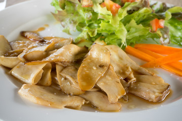 Roast mushroom with sour and vegetables salad.