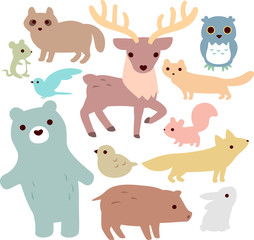 森の動物のイラストセット