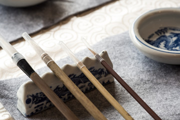 chinese calligraphy tools on table