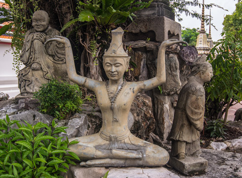 Contortionist hermit  statue in wat  pho ,Bangkok Thailand.