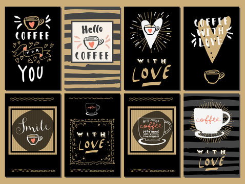 Fototapeta Set of trendy Coffee Love hand lettered modern calligraphic cards