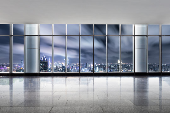 cityscape and skyline of hong kong from glass window