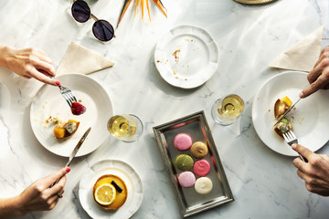 Aerial View Couple Eating Dessert Concept