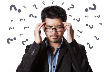 Asian businessman headache and him has strain with problem all a