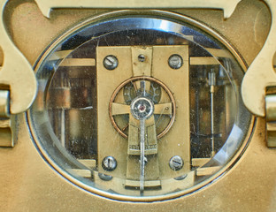 old bronze clock mechanism closeup