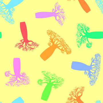 seamless pattern made from hand drawing colorful baobabs