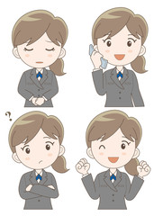 OL 女性 表情ポーズセットD