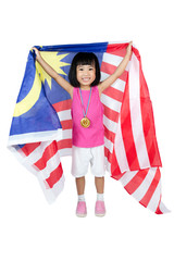 Asian Chinese little girl with Malaysian Flag