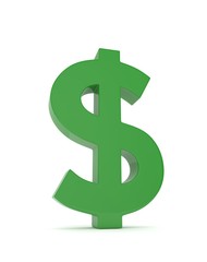 Isolated green dollar sign on white background. American currency. Money green economy symbol. 3D rendering.