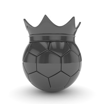 Black Soccer Ball With Black Crown On White Background. 3D Rendering.