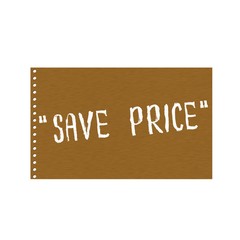 Save price white wording on Background  Brown wood Board