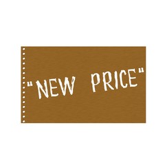 new price white wording on Background  Brown wood Board