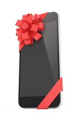 Black phone with red bow. 3D rendering.