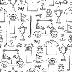 Vector seamless pattern with hand drawn symbols of golf on white color - 119578099