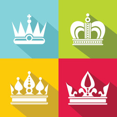 White crown icons on color background