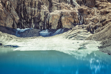 melting glacier,waterfalls and lake in Stubai Alps