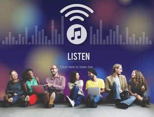 Fototapeta na wymiar Listen Listening Music Radio Entertainment Concept