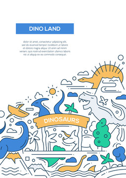 Dinoland - line design brochure poster template A4