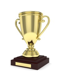 Golden cup on white background. 3D rendering.